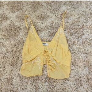 Rumored Wilder Yellow Camisole with Tie Front and White Embroidery